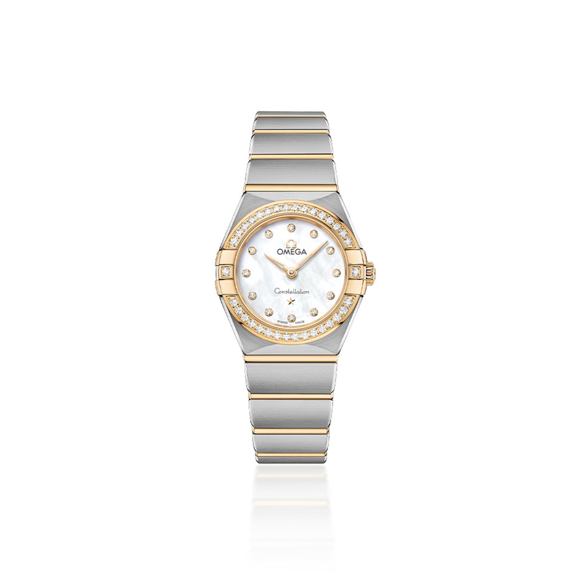 OMEGA CONSTELLATION METEORITE 25MM GREY DIAL DIAMOND DOTS STEEL & YELLOW GOLD BRACELET WATCH O13125256099002